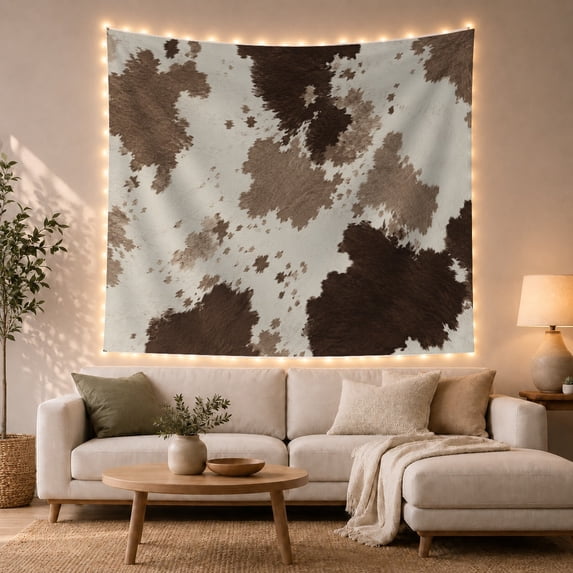 Cowhide-Inspired Organic Blotches on a Creamy Off-White Background, Cozy Rustic for Animal Lovers, Farmhouse Wall Art Decor, Housewarming Gift Tapestry Wall Hanging for Living Room and Bedroom