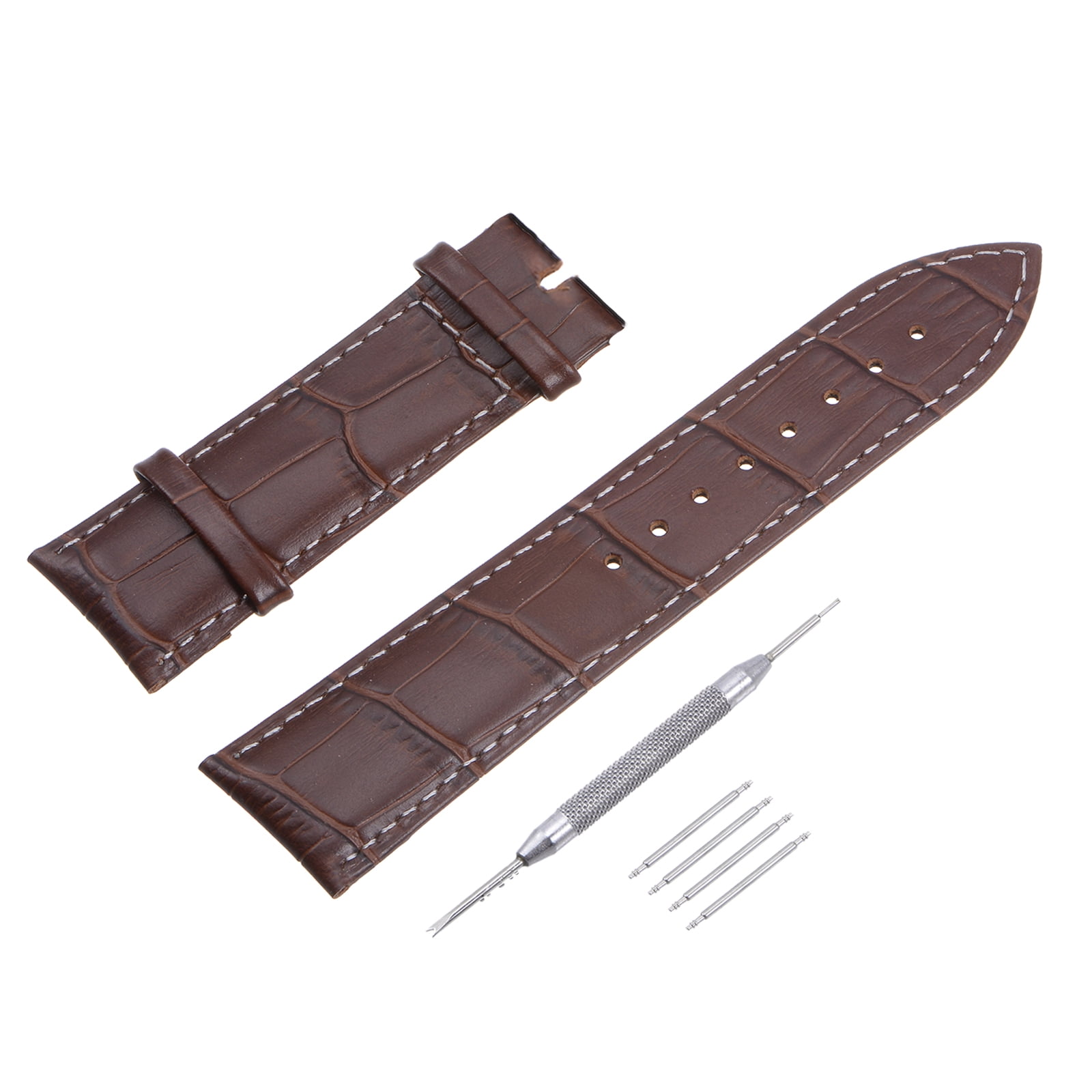 Cowhide Leather Band Embossed 21mm Brown Leather Watch Strap with