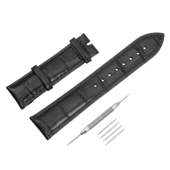 Cowhide Leather Band Embossed 22mm Leather Watch Strap with Spring Bar Pins, Black
