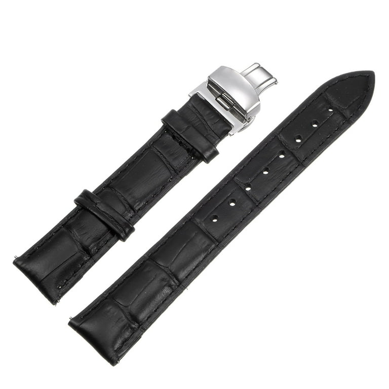 Cowhide Leather Band Replacement Kit Deployment Buckle Watch Strap 23mm Black