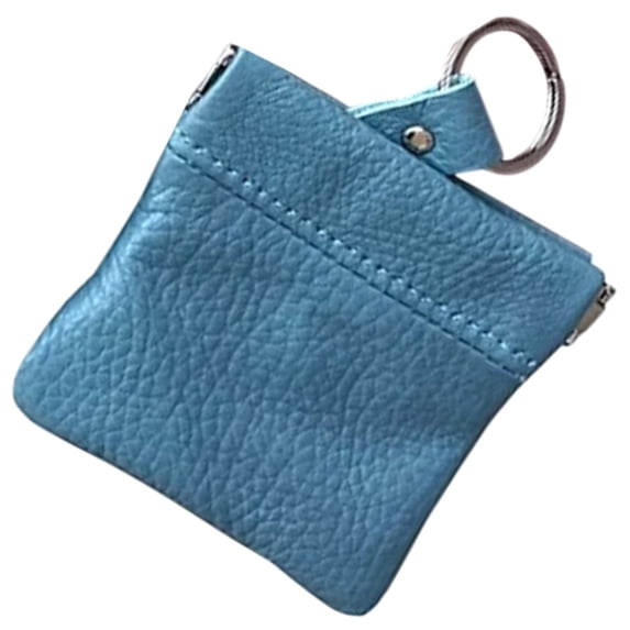 Cowhide Leather Coin Purse Change Holder Squeeze Spring Closure w Key Ring, 3.0" by 3.25"