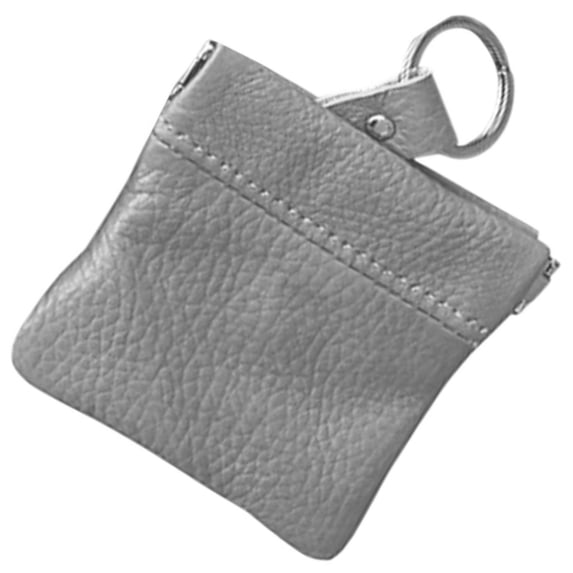 Cowhide Leather Coin Purse Change Holder Squeeze Spring Closure w Key Ring, 3.0" by 3.25"