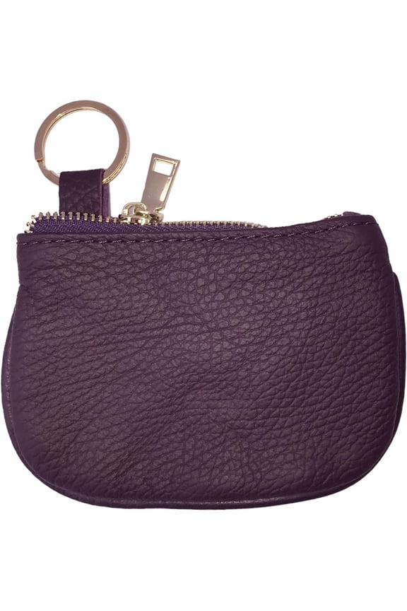 Cowhide Leather Coin Purse Pouch w Zipper and Key Fob