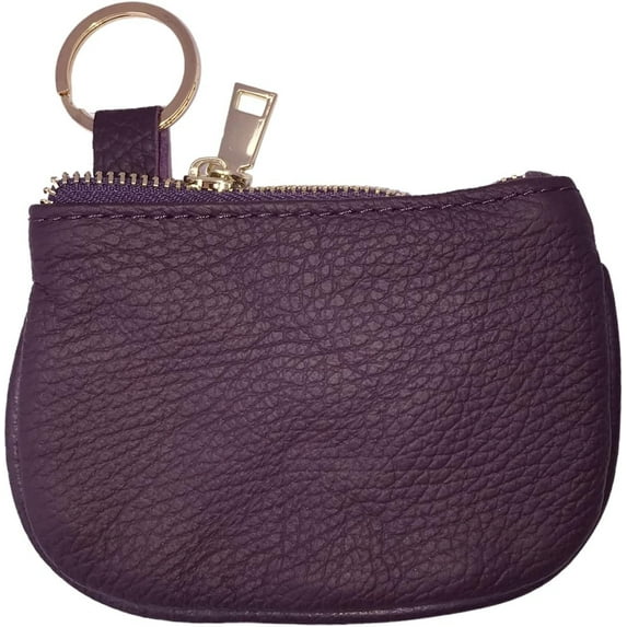 Cowhide Leather Coin Purse Pouch w Zipper and Key Fob
