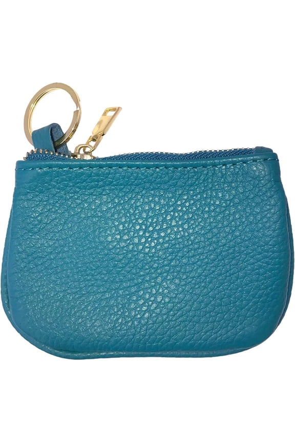 Cowhide Leather Coin Purse Pouch w Zipper and Key Fob