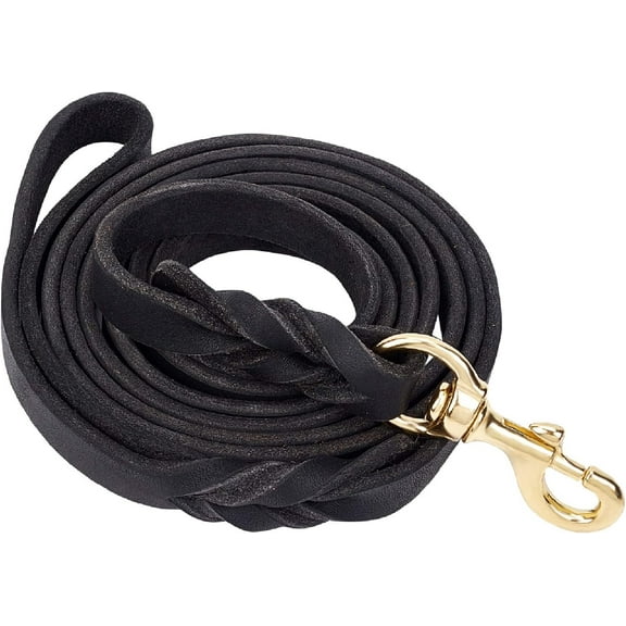 Cowhide Leather Dog Leash 6 Ft Pet Dog Leash with Brass Clasps for Large Medium Leads Rope Dogs Walking & Training Black