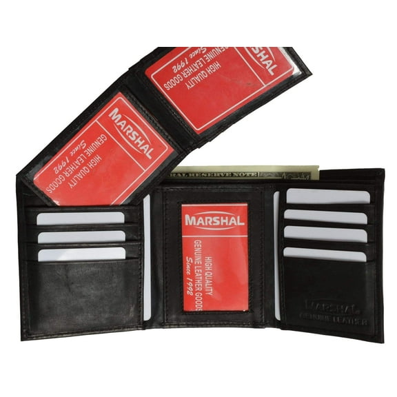 Cowhide Leather Extra Capacity Trifold Wallet with Detachable ID Flap 1455 CF