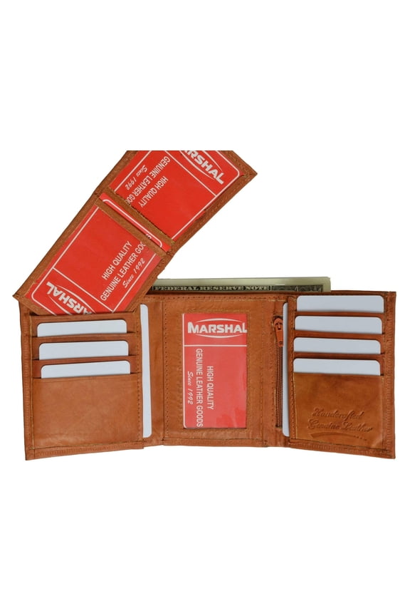 Cowhide Leather Extra Capacity Trifold Wallet with Detachable ID Flap 1455 CF