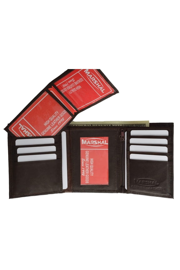 Cowhide Leather Extra Capacity Trifold Wallet with Detachable ID Flap 1455 CF