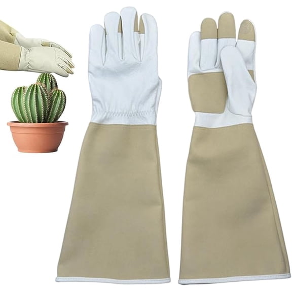 Cowhide Leather Garden Gloves with Long Sleeves, Puncture Resistant Touchscreen Work Gloves for Rose Pruning Yard Work (k)