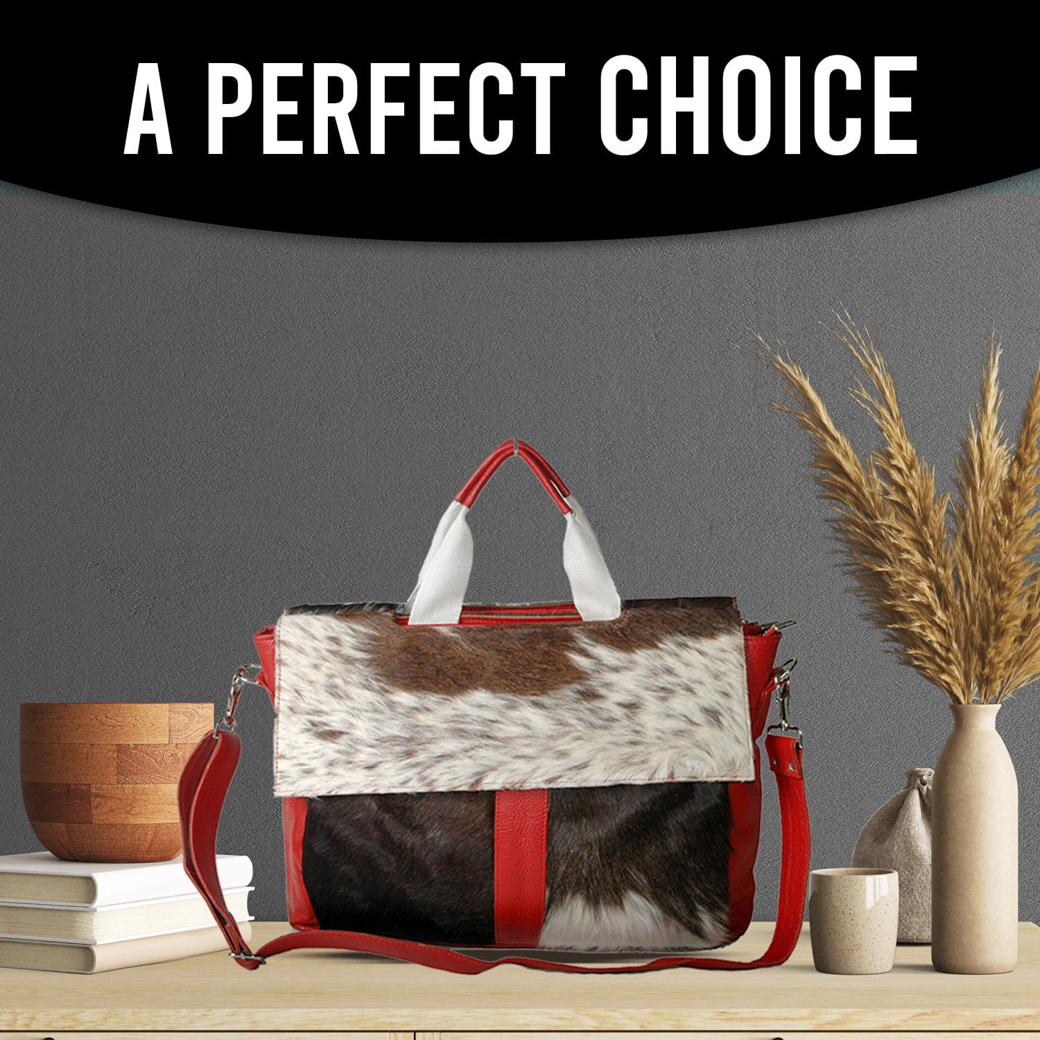 Cowhide Leather Hair On Laptop Bag Messenger Bag Unisex Briefcase Business Animal Print Cowhide Hair On Bag, Cowhide Bag - DSC-0648