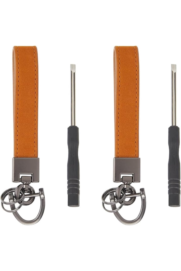 Cowhide Leather Keychain with Alloy Findings and Screwdriver Sienna 109.5x18x8mm