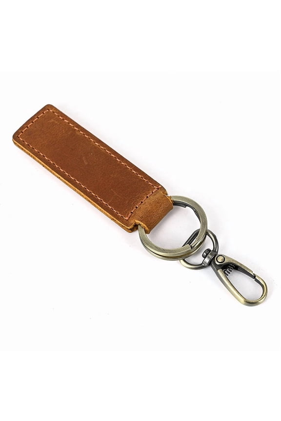 Cowhide Leather Keychain with Belt Alloy Ring and Clasp for Car Key Holder Saddle Brown 10.5cm