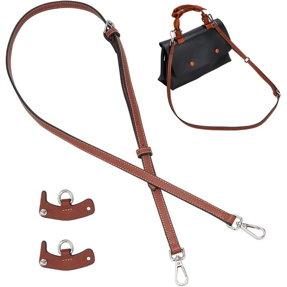 Cowhide Leather Purse Strap with Connectors Buckle 50 Inch Leather Shoulder Bag Strap Replacement Handbag Conversion Kit for Mini Genuine Leather Bag Strap DIY Bag Making Brown 1