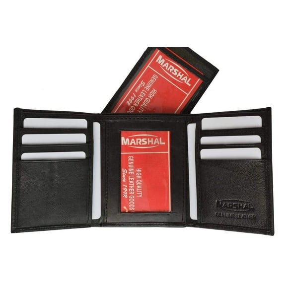 Cowhide Leather Removable Flap Card ID Holder Trifold Wallet 1955 CF