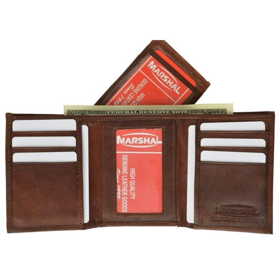 Cowhide Leather Removable Flap Card ID Holder Trifold Wallet 1955 CF