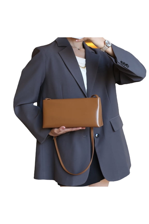 Cowhide Leather Women Baguette Bag, Shoulder Underarm Bag, Rectangular Shape, Smooth Texture
