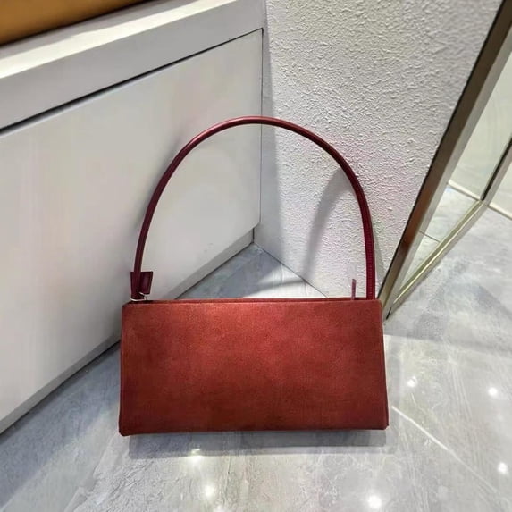 Cowhide Leather Women Baguette Bag, Shoulder Underarm Bag, Rectangular Shape, Suede Texture