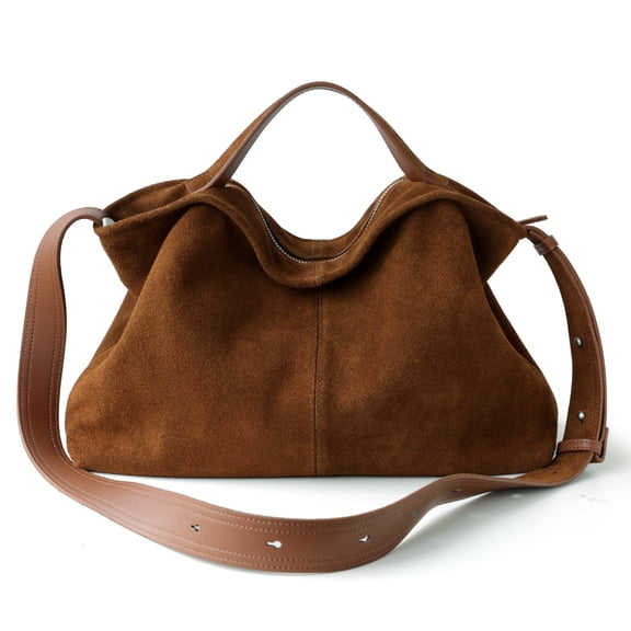 Cowhide Leather Women Cloud Tote Bag, Crossbody Shoulder Bag, Suede Texture, Large Capacity