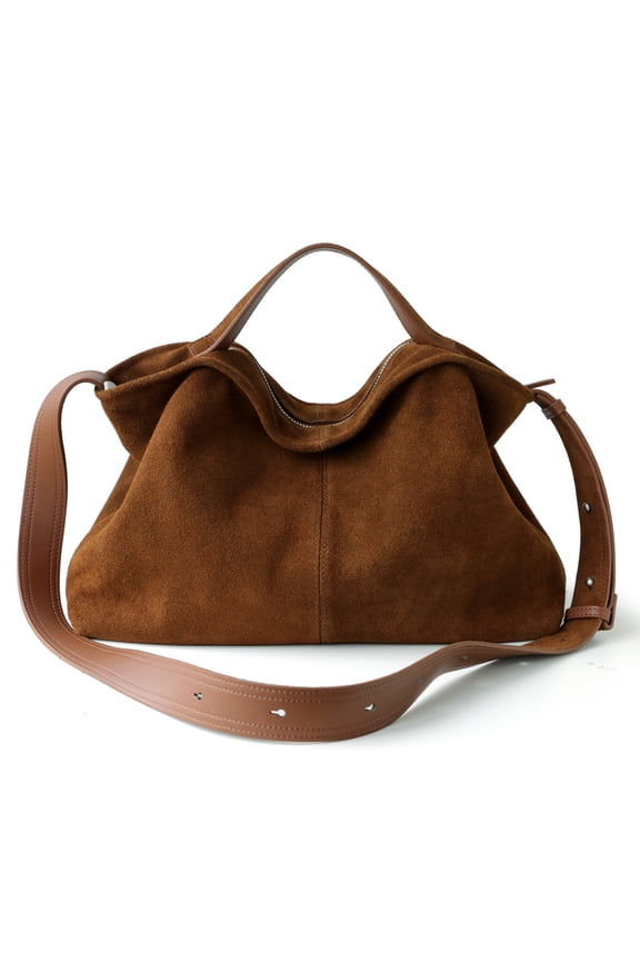 Cowhide Leather Women Cloud Tote Bag, Crossbody Shoulder Bag, Suede Texture, Large Capacity