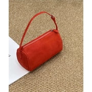 Cowhide Leather Women Cylinder Mini Bag, Shoulder Underarm Bag, Suede Texture, Multi Pocket