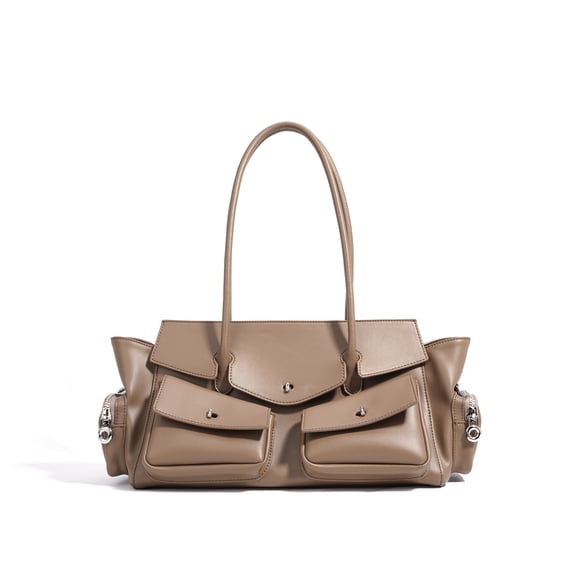Cowhide Leather Women Multi Pocket Shoulder Bag, Work Tote Bag, Smooth Texture, Large Capacity