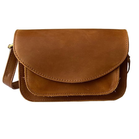 Cowhide Leather Womens Shoulder Purse Small Cross Body Organizer Bag with Many Pockets L Bron w Flap