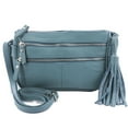 thumbnail image 1 of SILVERFEVER Leather Leather Multi Pockets Shoulder Handbag Tassel DetailL Blue, 1 of 7