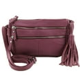 thumbnail image 1 of SILVERFEVER Leather Leather Multi Pockets Shoulder Handbag Tassel Detail Wine, 1 of 7
