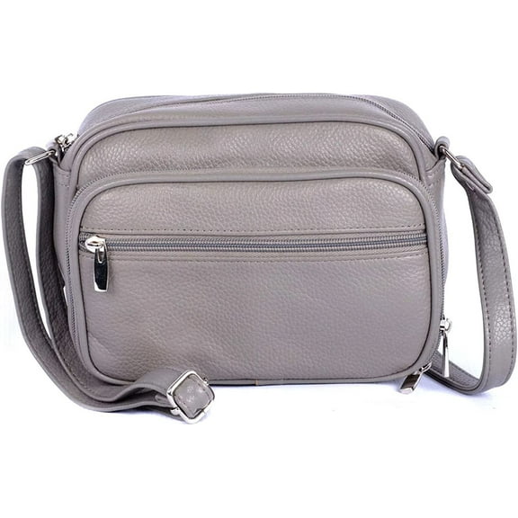 Cowhide Leather Womens Shoulder Purse Small Cross Body Organizer Bag with Many Pockets