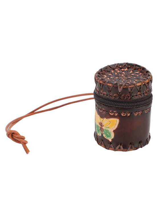 Cowhide Mini Cute Cosmetic Bag Pendant Keychain Multipurpose Lipstick Card Holder Double Zipper Micro Backpack Purse Charm for Women Girls, Brown (7 inches / 17.8 cm)