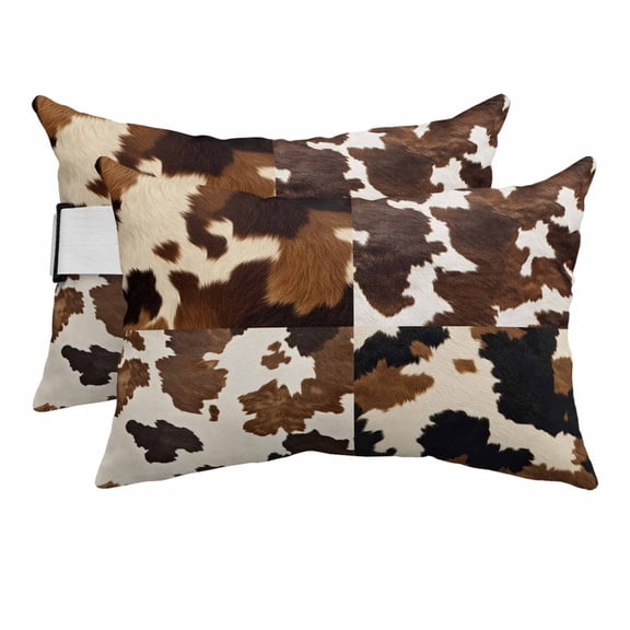 Cowhide Outdoor Chaise Lounge Pillows Cow Skin Texture Abstract Countryside Western Lumbar Pillows with Insert Adjustable Elastic Strap Headrest Pillow for Recliner Patio Chair 2 Pack 12x20 Inch