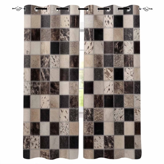 Cowhide Patchwork Blackout Curtains 72 Inch Length Western Ethnic ...