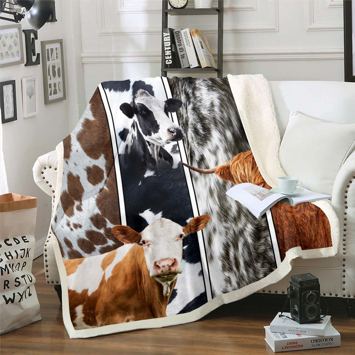 Cowhide Patchwork Throw Blanket Cowboys Gifts for Men,Funny Western