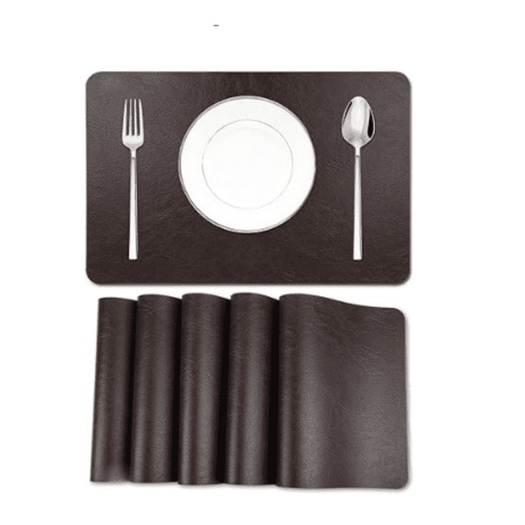 Cowhide Patt Faux Leather Placemats Set of 6,Heat Resistant Non-Slip Waterproof Wipeable Washable Kitchen Dining PU Table Place Mats,Double-Sides Available,Black Brown