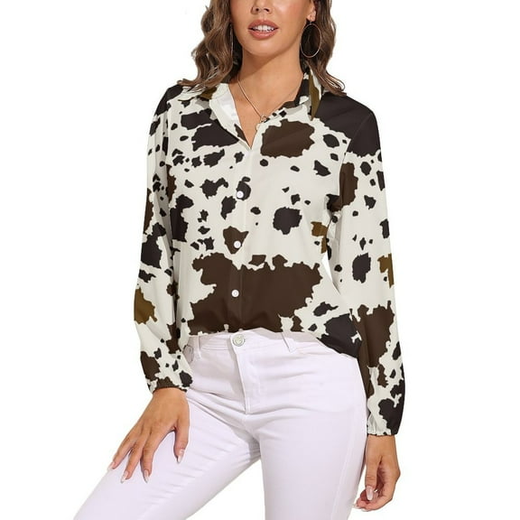 Cowhide Pattern Long Sleeve Blouse Woman Streetwear Casual Shirts Summer Oversize Woman Streetwear Clothing Birthday Present