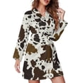 thumbnail image 1 of Cowhide Pattern Night Robe Long Sleeve V Neck Robe With Belt Women's Sleepwear Dresses, 1 of 9