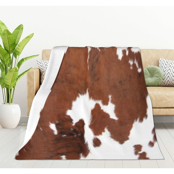Cowhide Pattern Print Throw Blanket Flannel Fleece Blanket Cow Lightweight Throw for Bed Sofa Travel Teens Birthday s 50x60 Inch
