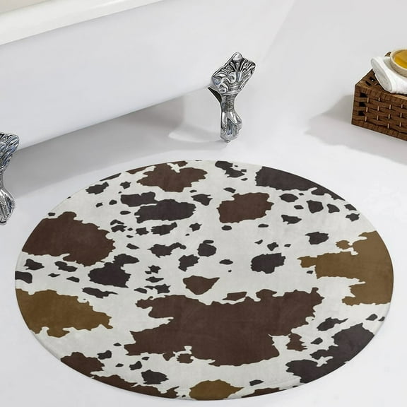 Cowhide Pattern Round Carpet Circle Rug Outdoor Patio Area Rug Washable Large Area Rugs Hallway Room Decor Fitness Mats