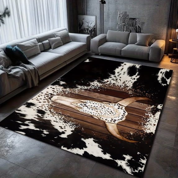 Bdd Pattern Cowhide Pattern With Skull And Wood Planks Design Area Rug,Fashionable ...