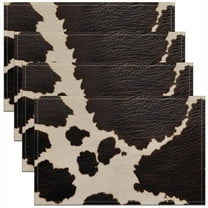 Cowhide Placemats Set of 4,Cow Fur Table Place Mats,Farmhouse Western Farm Animal Skin Brown Beige Placemat for Kitchen Dining Table Decoration Indoor Outdoor 18"x12"