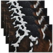 Cowhide Placemats Set of 4,Cow Fur Table Place Mats,Farmhouse Western Farm Animal Skin White Black Placemat for Kitchen Dining Table Decoration Indoor Outdoor 18"x12"