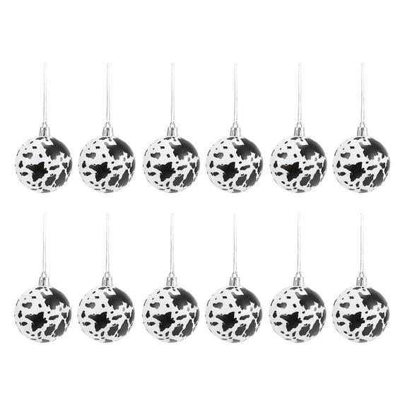 Cowhide Print Christmas Ornaments Set, 12 Pcs 2.36" Western Cow Print Hanging Balls for Xmas Tree, Rustic Country Holiday Decorations, Shatterproof DIY Craft Supplies for Home Party Displays