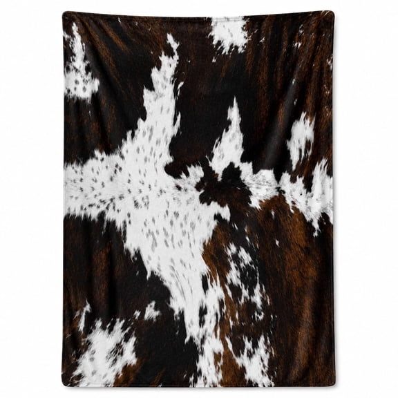 Cowhide Print Fleece Blanket, 280gsm Polyester Throw for Sofa or Chair