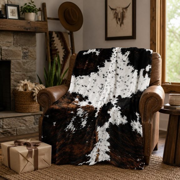 Cowhide Print Fleece Blanket, Soft Polyester Throw Blanket for Couch