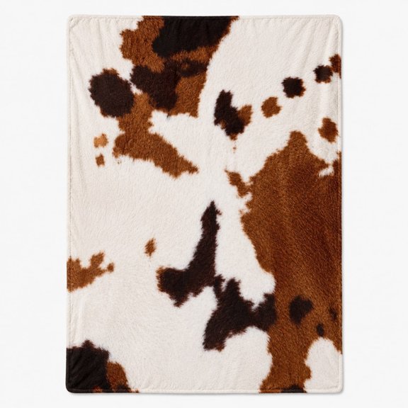 Cowhide Print Fleece Blanket, Ultra Soft Polyester Throw for Sofa or Bed