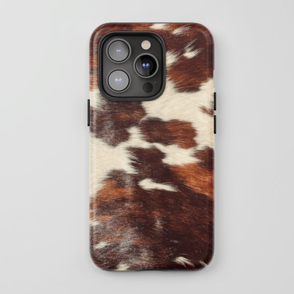 Cowhide Print For iPhone Protective Phone Case Western Style Brown White