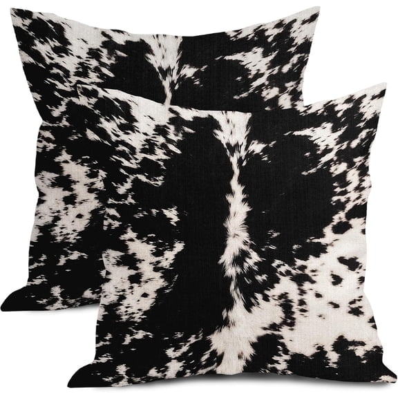 Cowhide Print Pillow Covers 18X18 Inch Black White Cow Spots Decorative Square Pillow Cases Set of 2 Farmhouse Western Home Decor Cotton Linen Throw Pillows For Bedroom Sofa Couch Porch Outdoor