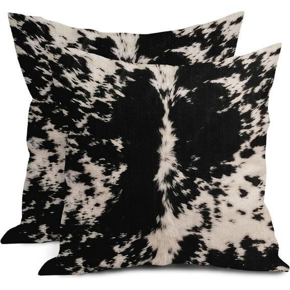 Cowhide Print Pillow Covers 20X20 Inch Black White Cow Spots Decorative Square Pillow Cases Set of 2 Farmhouse Western Home Decor Cotton Linen Throw Pillows For Bedroom Sofa Couch Porch Outdoor