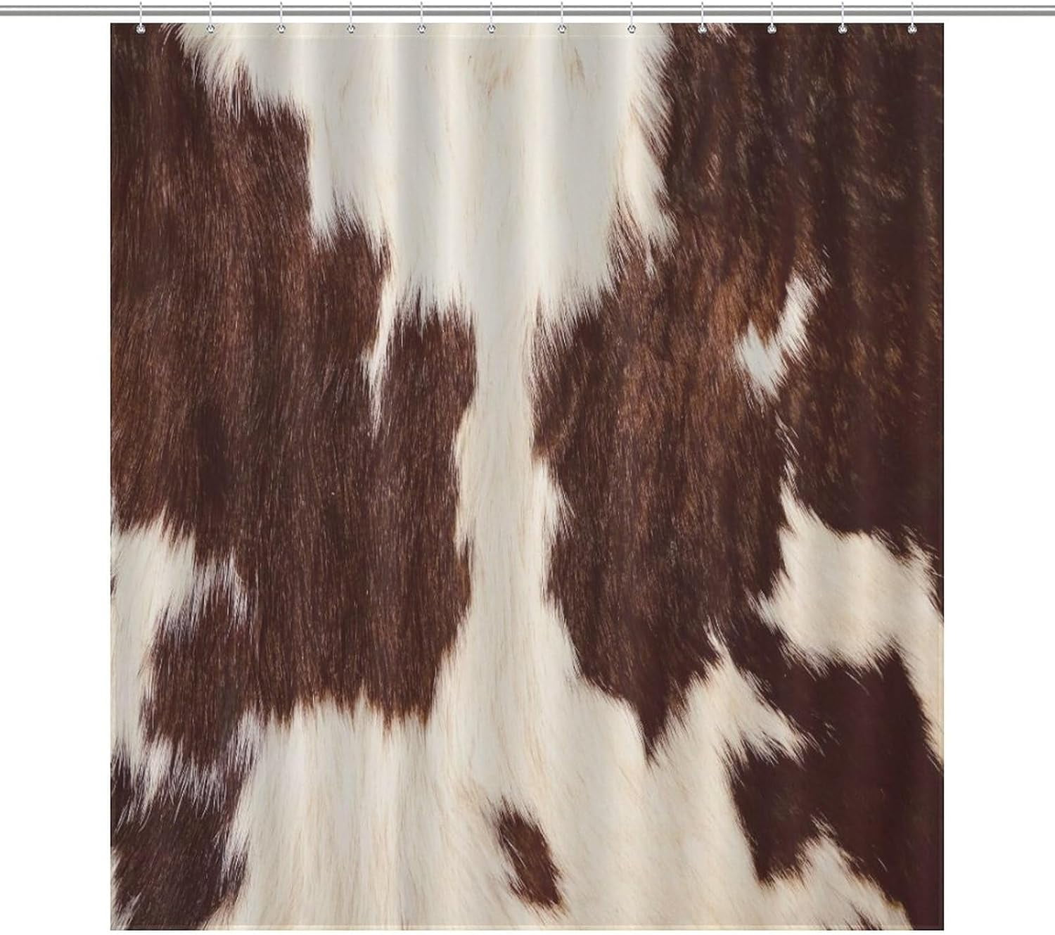 Cowhide Print Shower Curtain Brown Cow Printed Western Farmhouse Rustic Pattern Print Shower Curtains Sets Polyester Waterproof Fabric Decor Bathroom Curtain with Hooks-72"W x 86"L (Pack of 1)